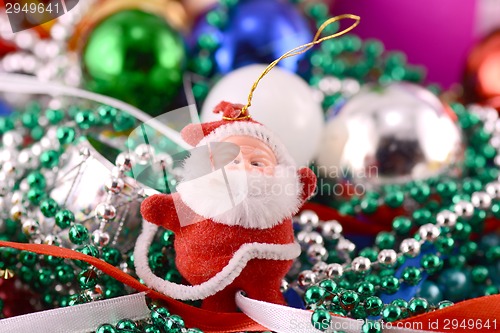 Image of Santa Claus with Christmas toys, new year decoration