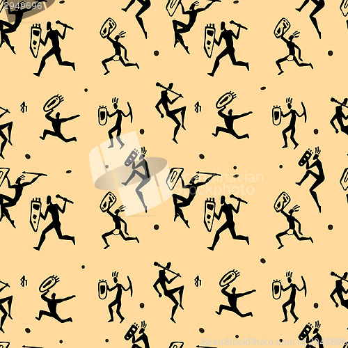 Image of African hunters. Seamless vector pattern.