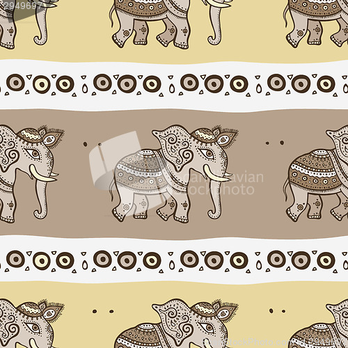 Image of Elephants. Ethnic seamless background.