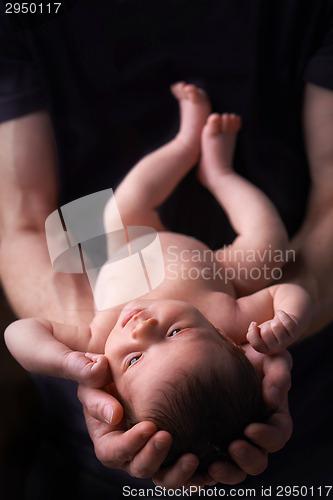 Image of Newborn baby in dad's hands