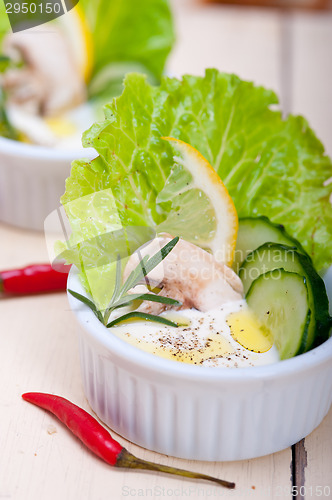 Image of fresh garlic cheese dip salad