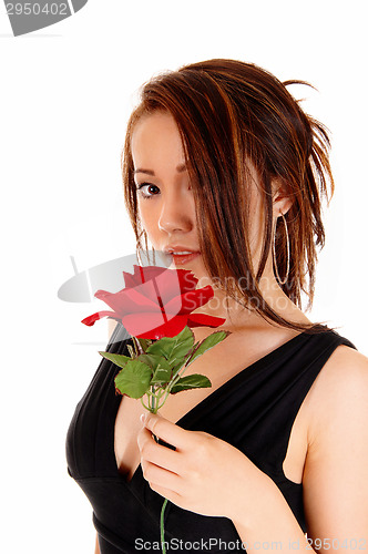 Image of Asian girl with red rose.