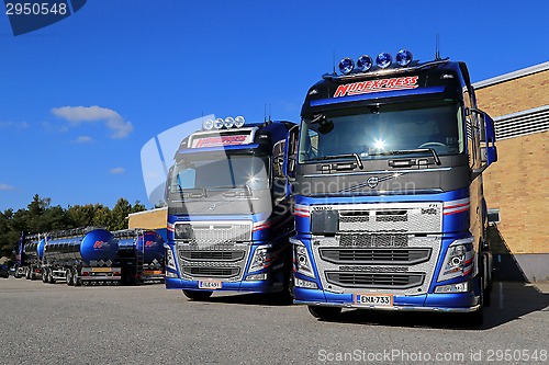 Image of Fleet of Volvo FH 500 Tank Trucks on a Yard