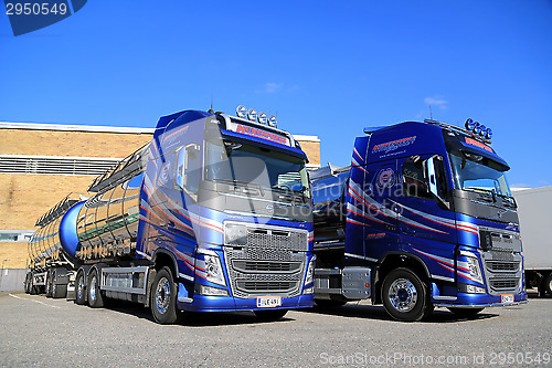 Image of Two Volvo FH 500 Chemical Tank Trucks on a Yard