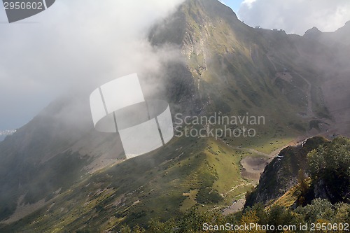 Image of Mountain view covered with a cloud