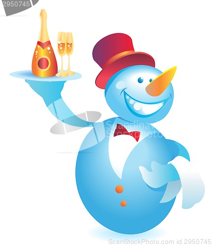 Image of Snowman-waiter with champagne