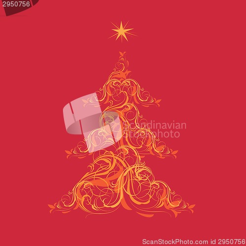 Image of Christmas tree on red background