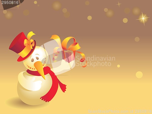 Image of Snowman with gift on gold