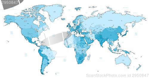 Image of Light blue detailed World map