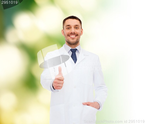 Image of smiling male doctor showing thumbs up