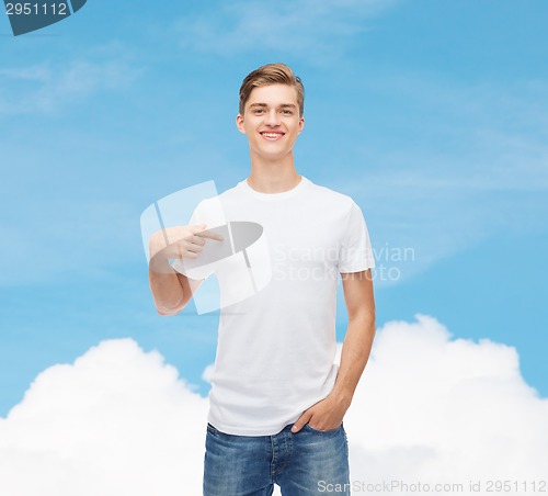 Image of smiling young man in blank white t-shirt