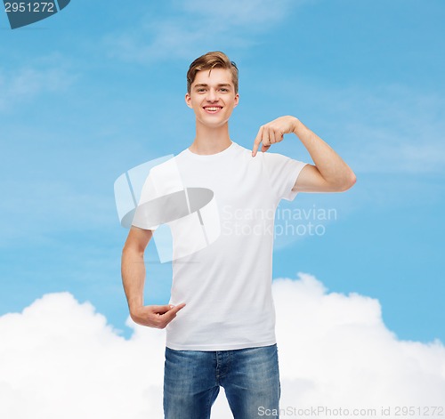 Image of smiling young man in blank white t-shirt