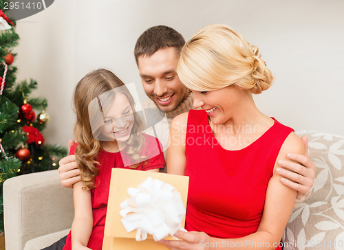 Image of happy family opening gift box