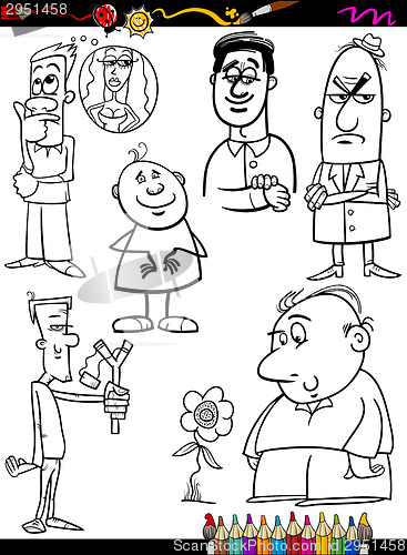 Image of people set cartoon coloring page