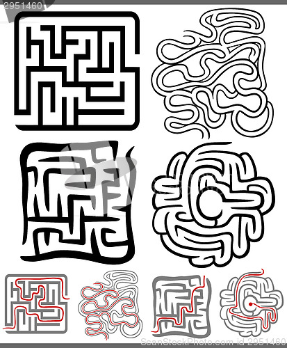 Image of mazes or labyrinths diagrams set