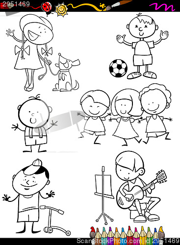 Image of children set cartoon coloring page