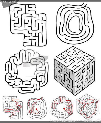 Image of mazes or labyrinths diagrams set