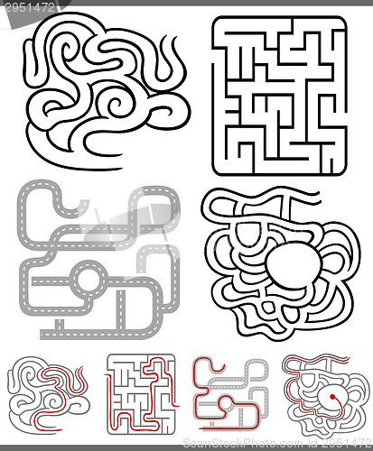 Image of mazes or labyrinths diagrams set