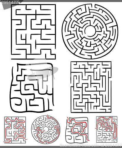 Image of mazes or labyrinths diagrams set