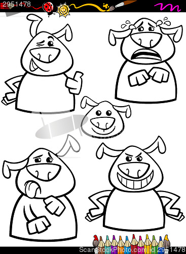 Image of dog emotion set cartoon coloring page