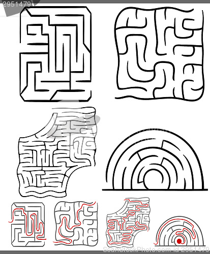 Image of mazes or labyrinths diagrams set