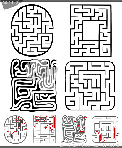 Image of mazes or labyrinths diagrams set