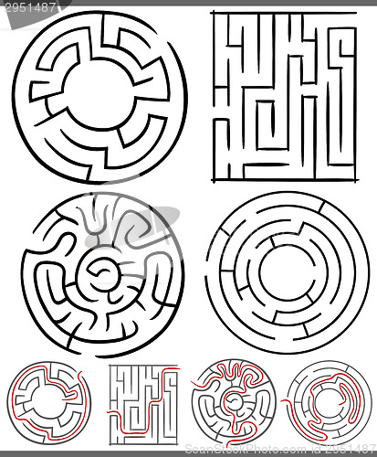 Image of mazes or labyrinths diagrams set