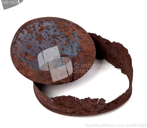 Image of Frame of rusty tin can