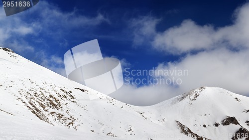 Image of Panorama of mountain pass and off-piste slope