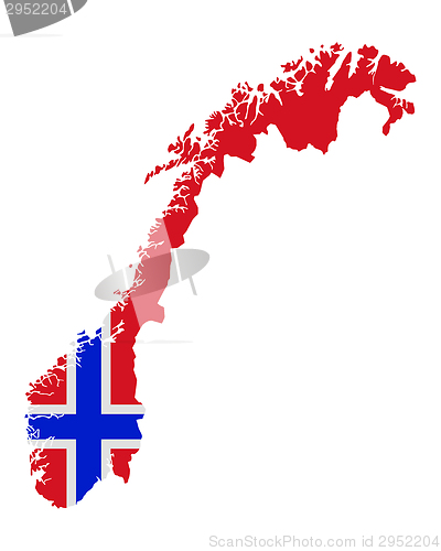 Image of Map and flag of Norway