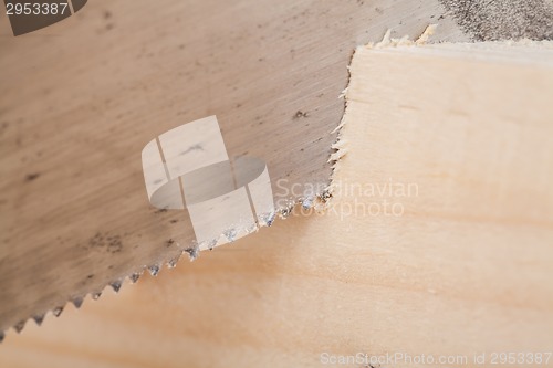 Image of Hand saw cutting through a beam of wood