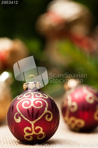 Image of Christmas background with baubles and craft