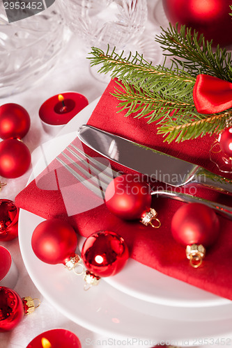 Image of Red themed Christmas place setting