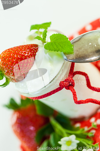 Image of Fresh strawberries with healthy yogurt