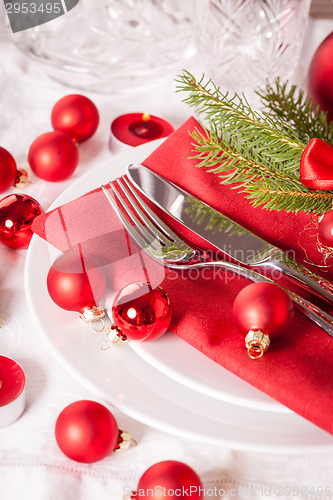 Image of Red themed Christmas place setting