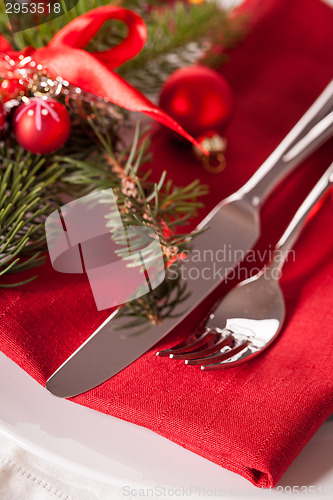 Image of Red themed Christmas place setting