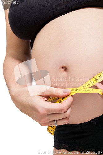 Image of Pregnant woman measuring her abdomen