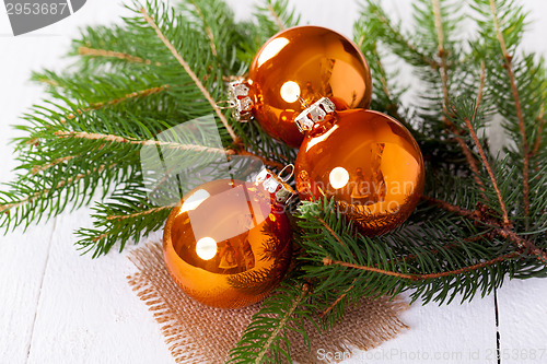 Image of Shiny bright copper colored Christmas balls