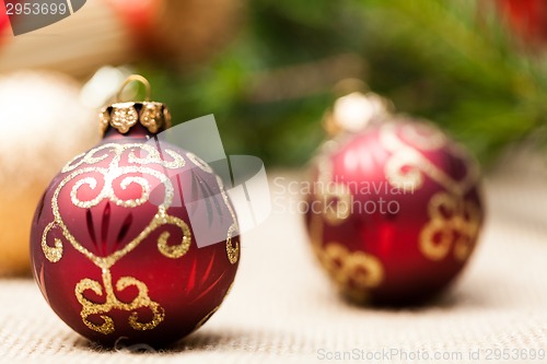 Image of Christmas background with baubles and craft