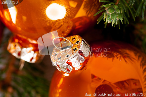 Image of Shiny bright copper colored Christmas balls