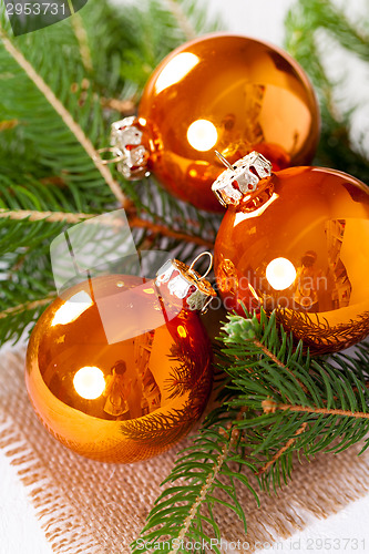 Image of Shiny bright copper colored Christmas balls