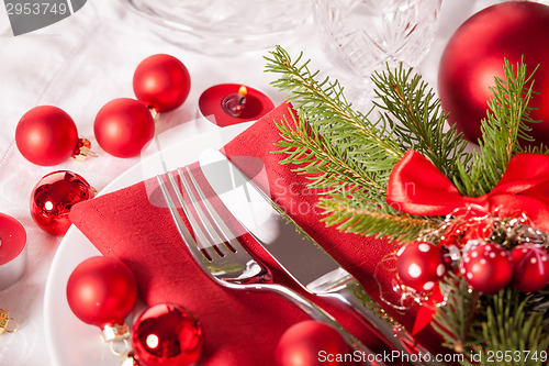 Image of Red themed Christmas place setting