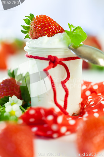 Image of Fresh strawberries with healthy yogurt