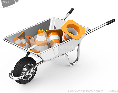 Image of wheelbarrow and cones