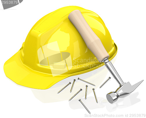 Image of safety helmet and hammer