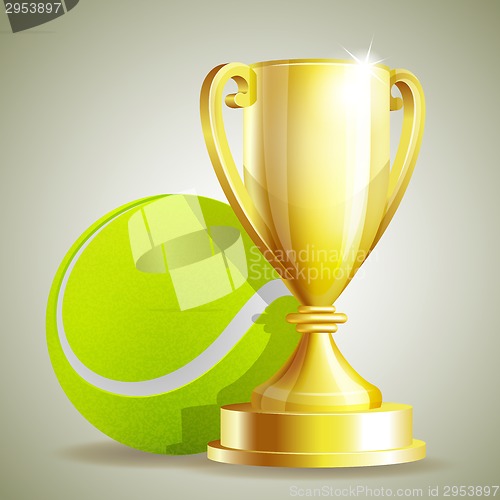 Image of Golden trophy cup with a Tennis ball.