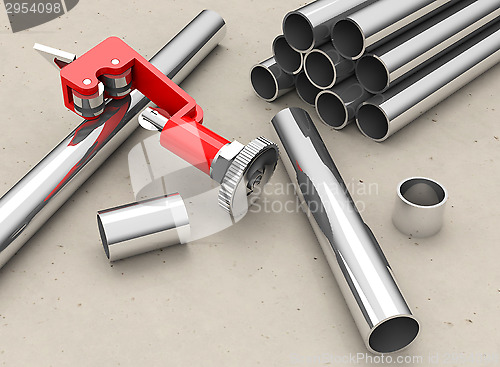 Image of pipes and pipe cutter