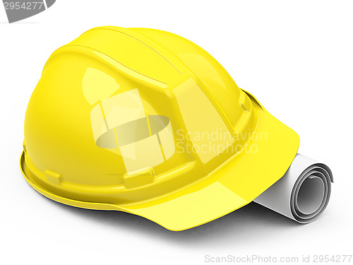 Image of helmet and construction drawing