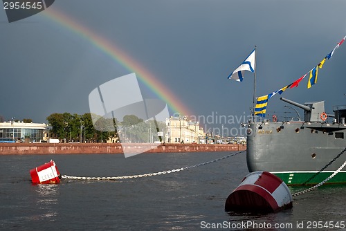 Image of Rainbow over the city.