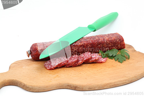 Image of sausage and knife